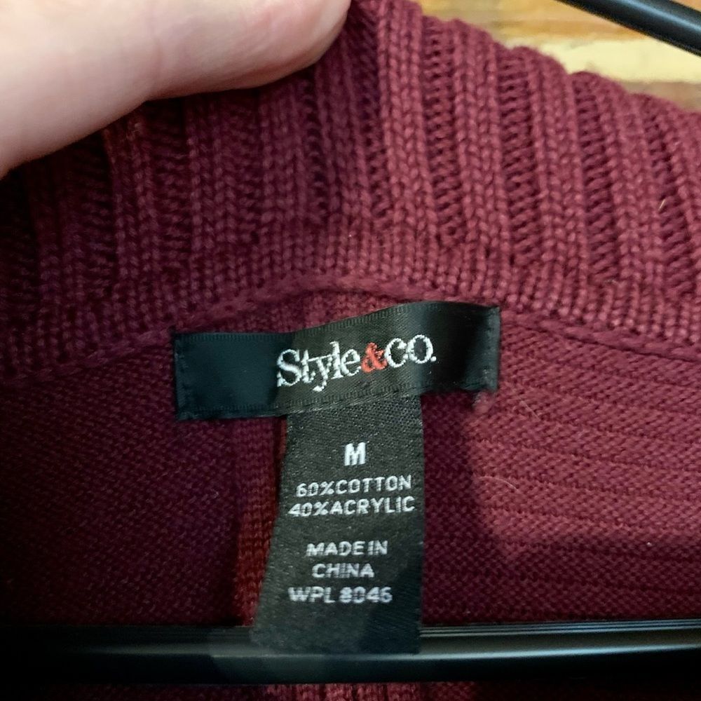 Style & Co. Tunic Length Burgundy Sweater with Angled Flap Collar Medium - Picture 9 of 10
